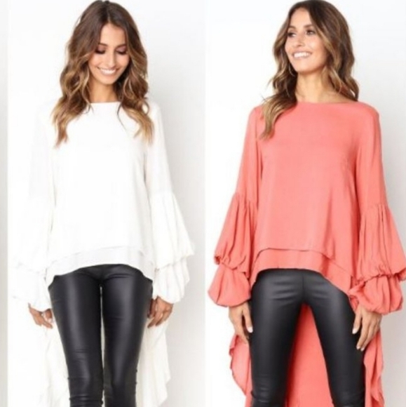 T&J Designs Tops - Coral Pink Dip Hem Blouse